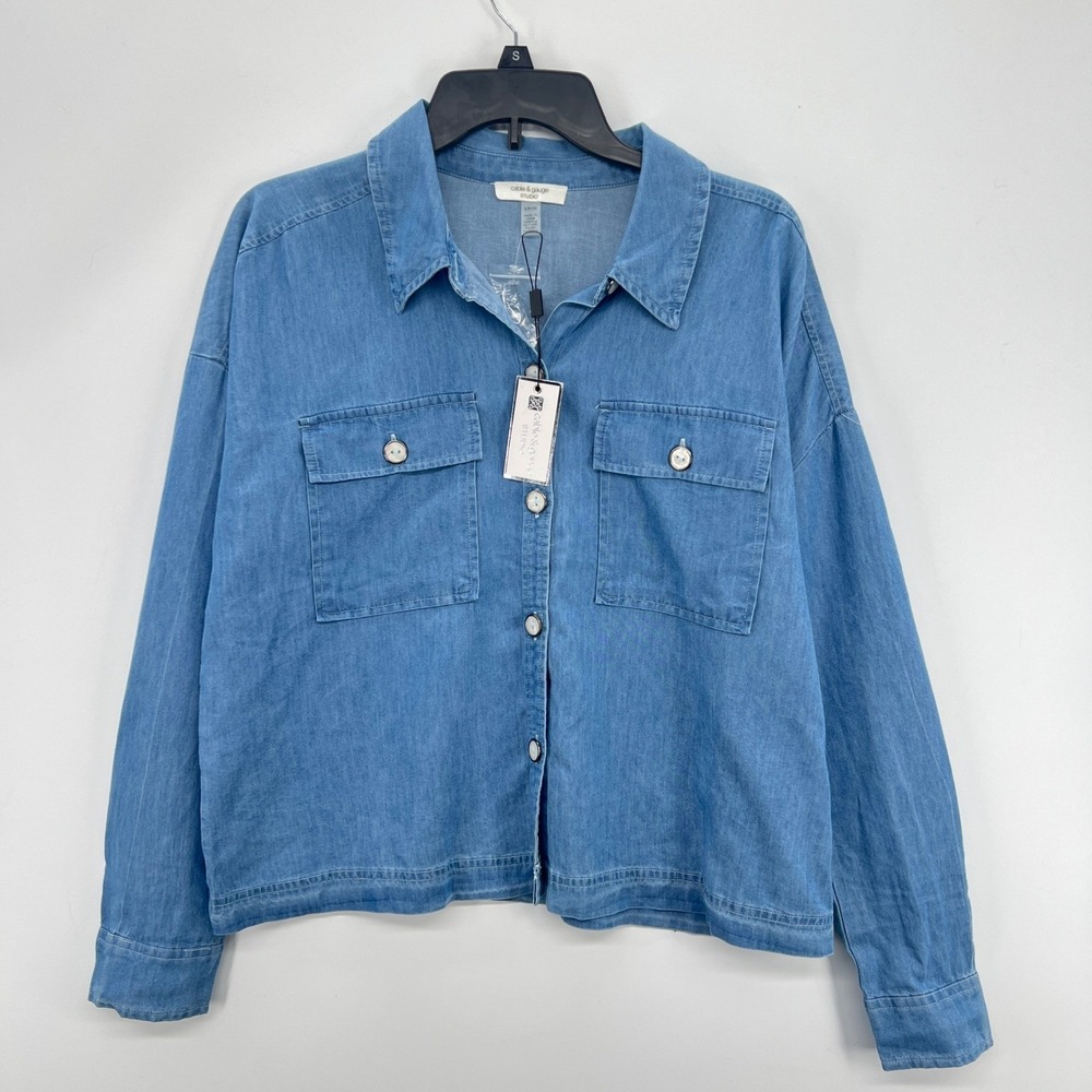 Cable & Gauge Chambray Button‎ Down Shirt Coastal Minimalist Size S Blue Boxy